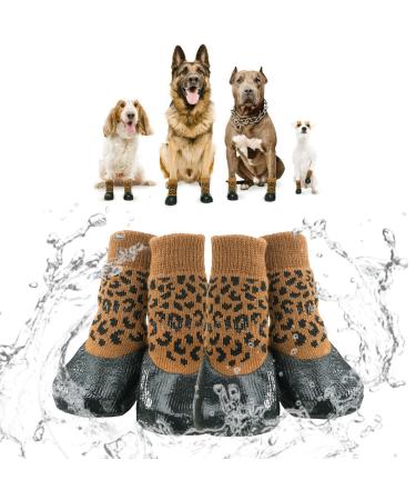 Hjumarayan 4 pieces of dogs waterproof anti -slip dog shoes Pfoten protection dog shoes indoor outdoor non -slip stopper socks for dog puppies leopard pattern (6#) 6# leopard pattern