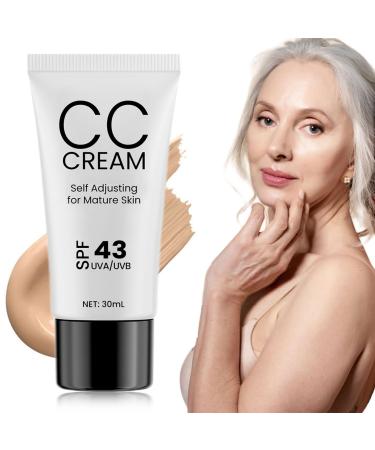 CC Cream for Older Women Skin Tone Adjusting CC Cream Spf 43 CC Creams Self Adjusting for Mature Skin Even Complexion Conceals Moisture & Anti Aging For All Skin Types (1PCS)