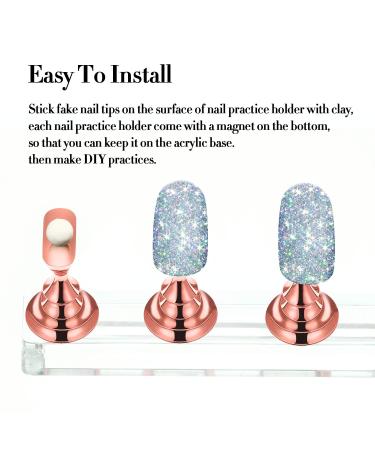 2 Set Acrylic Nail Design Practice Stands - Magnetic Holders & 96 White Reusable Adhesive Putty - DIY Nail Crystal Display - Metal Rose Gold - Buy Online on GoSupps.com