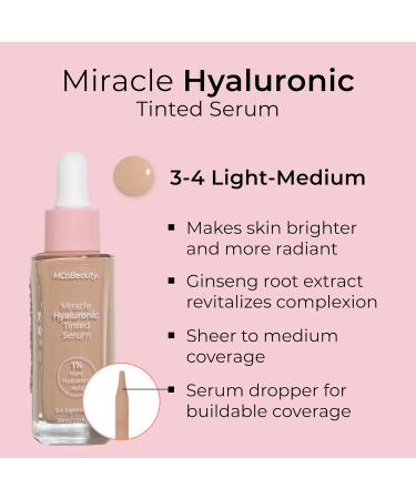 MCoBeauty Miracle Hyaluronic Tinted Serum - Hydration & Glow for Radiant Skin | Vegan Cruelty-Free | 3-4 Light/Medium - Buy Online on GoSupps.com