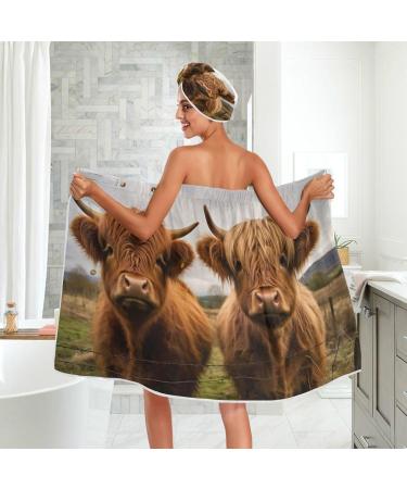Shop Women's Spa Towel Wrap Set of 3 - Scottish Highlands Cow Bathrobe & Shower Wrap with Adjustable Closure | International Shipping Available - Buy Online on GoSupps.com