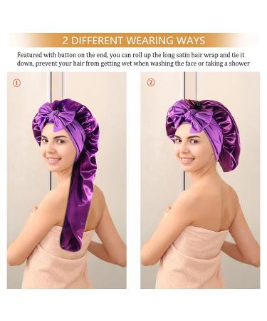Homiton 2Pcs Silk Bonnet for Long Braids - Black+Purple | Satin Curly Hair Bonnet for Sleeping - Buy Online on GoSupps.com