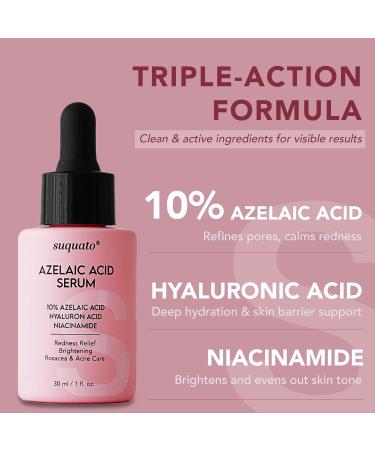 10% Azelaic Acid Serum with Niacinamide & Hyaluronic Acid Rosacea Treatment For Face Redness Relief Blemish Relief Brightening Skincare for Rosacea-Prone Oily or Sensitive Skin 30ml - Buy Online on GoSupps.com