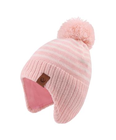 XIAOHAWANG Striped Winter Baby Beanie Knitted Hat Boys Girls Toddler Kids Warm Children Classic Beanie Hats 9-24 Months Pink Hat
