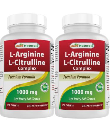 Best Naturals L-Arginine L-Citrulline Complex 1000 mg 250 Tablets (250 Count (Pack of 2))