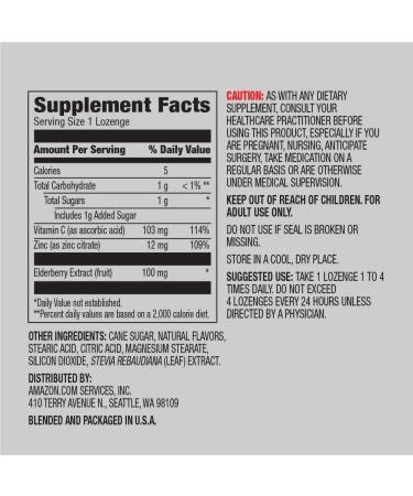 Amazon Elements Elderberry Complex 60 Berry Flavored Lozenges - Immune System Support with Elderberry, Vitamin C, and Zinc - 100mg Elderberry, 103mg Vitamin C, 12mg Zinc per Serving - Buy Online on GoSupps.com