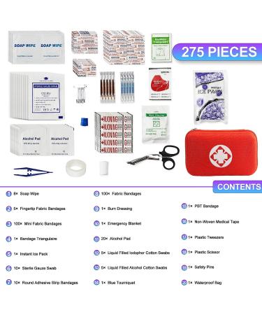 275Pcs Travel First Aid Kit for Car & Home Emergency Preparedness - Survival Gear Equipment for College Dorm, Boat, Sports - Red YIDERBO - Buy Online on GoSupps.com