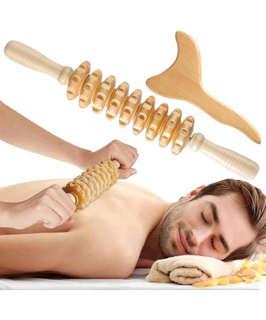 Wood Therapy Massage Tools Kit - 2PC Anti-Cellulite & Lymphatic Drainage 9-Wheel Roller for Body Shaping & Relaxation - Buy Online on GoSupps.com