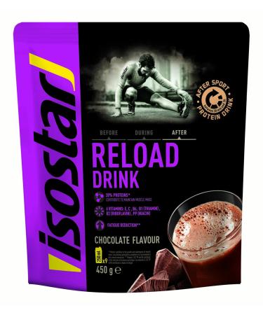 Isostar Reload Drink Chocolate - Protein Recovery Drink Powder - After Sport - Source of Carbohydrates Calcium Magnesium Vitamins - 1 Resealable Sachet 450 g