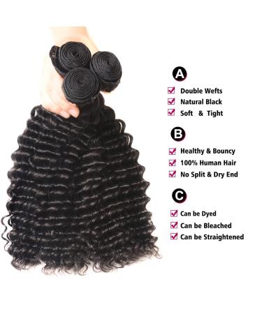 18 inch Brazilian Virgin Deep Wave Human Hair Bundle - Natural Black Color - Double Weft - 100% Unprocessed - For Black Women - Buy Online on GoSupps.com