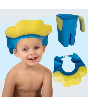 Bisoo Baby Shower Cap + Rinse Cup Set - Rinse Jug and Shower Visor for Children - Adjustable Bath Cap Set for Girls and Boys - Shampoo Cup Protects Eyes and Ears Baby Bath Visor 6 Months+