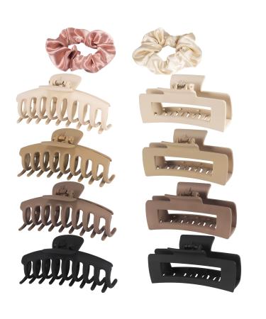 SETUPA 8 Pack Large Hair Claw Clips For Women Thick Thin Curly Hair 4.3 Inch Girls Big Matte Hair Clips 2Pcs Silk Hair Scrunchies 90's Strong Hold Jaw Clip Neutral Colors Square Hair Claws