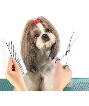 Curved Stainless Steel Fell Scissors for Dogs & Cats | Professional Grooming Scissors Set with Pet Comb - Blue - Buy Online on GoSupps.com