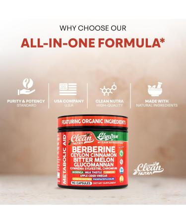 Clean Nutra Berberine and Ceylon Cinnamon Supplement Bitter Melon Glucomannan Gymnema Sylvestre Chromium Moringa Milk Thistle Turmeric Apple Cider Vinegar Digestive Enzymes Inositol Pills 90 Capsules - Buy Online on GoSupps.com