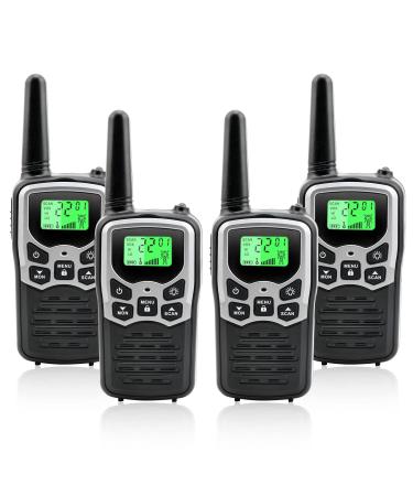Walkie Talkies with 22 FRS Channels MOICO Walkie Talkies for Adults with LED Flashlight VOX Scan LCD Display Long Range Family Walkie Talkie Radios for Hiking Camping Trip (Silver 4 Pack) Sliver