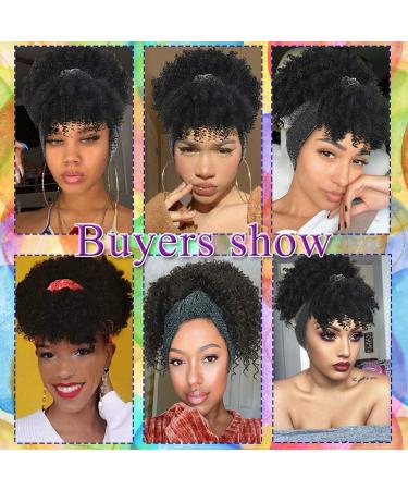 Aisaide Gray Headband Wig for Black Women | Short Curly Afro Kinky Synthetic Wig with Bangs | 2-in-1 Turban Wrap Wig | High Puff Silver Turban-1B - Buy Online on GoSupps.com
