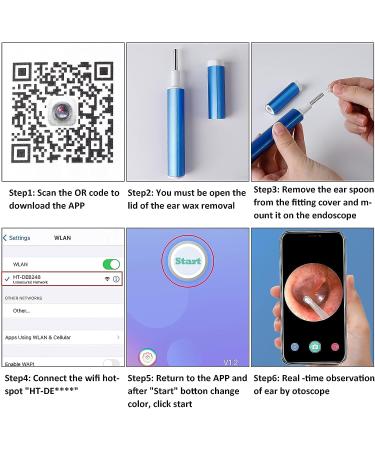 Ear Wax Removal Tool Camera | Homaisson 3.9mm 1080P FHD Ear Cleaner with 6 LED Lights | 16 pcs Ear Spoons | for iPhone, iPad, Android | Blue Ear Wax Remover - Buy Online on GoSupps.com