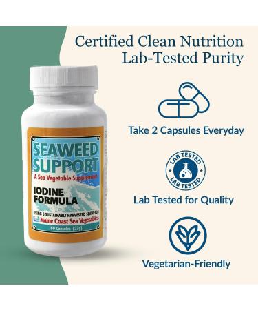 Maine Coast Sea Vegetables Seaweed Support Iodine Formula | Source of Iodine from Seaweed | Daily Use Iodine Supplement | Organic Alaria Rockweed Sea Lettuce Dulse & Bladderwrack blend | 60 Capsule - Buy Online on GoSupps.com