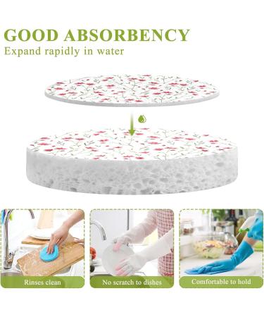 3-Pack Cleaning Kitchen Sponges Oval Cute Little Red Flower Kitchen Cellulose Dishwashing Wood Pulp Cotton - Buy Online on GoSupps.com