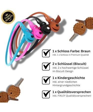 Fixkey Children's Bicycle Lock - Cute Dog Design Bob | Lightweight & Flexible | Includes 2 Cookie Design Keys & Fun Story - Buy Online on GoSupps.com