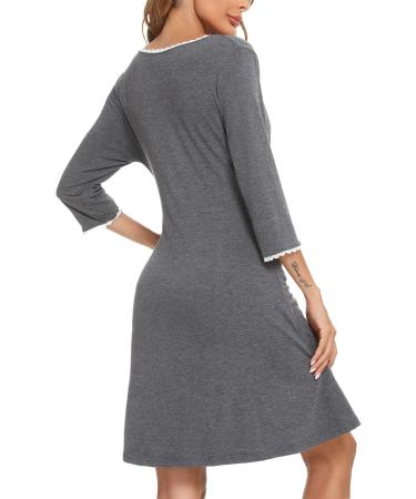 Sykooria Women's Cotton Nursing Nightdress - Dark Grey XL | Maternity Labor & Delivery Gown - Buy Online on GoSupps.com