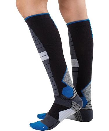 Merino Wool Compression Ski Socks - Thermal Warm Socks for Skiing & Snowboarding - OTC 1 Pair, Black/Blue, Medium - Buy Online on GoSupps.com