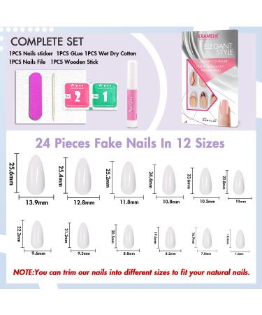 Buy White Brown French Press Almond Nails | Medium Camellia Acrylic Press-On Fake Nails with Glue - Perfect for Youthful Manicure Style - Buy Online on GoSupps.com