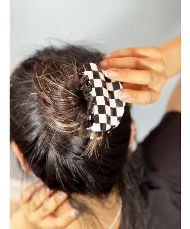 Checkered Hair Clip Claw - Strong Hold Women's Accessory for All Hair Types - Black - Buy Online on GoSupps.com