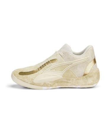 PUMA Men's Rise Nitro Nephrite Basketball Shoe 42 EU Frosted Ivory Metallic Gold