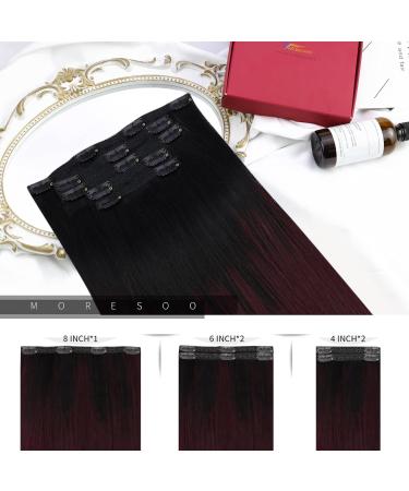 Moresoo 14 Inch Wine Red Balayage Black Ombre Clip in Hair Extensions - 5 Pcs 70g - Real Human Hair - Burgundy Red #1B/99J - Buy Online on GoSupps.com