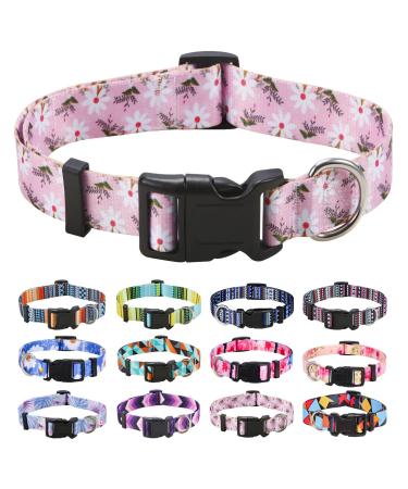 Mihqy dog collar adjustable soft & comfort dog collar Bohemian flowers geometric trunk design for small medium and large dogs (small white flowers xs) XS (neck circumference 20-30 cm width 1.5 cm) Small white flowers