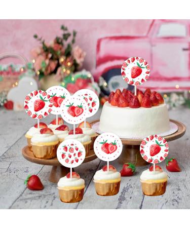 24 Pack Strawberry Cupcake Toppers Strawberry Birthday Baby Shower Summer Fruit Theme Decorations Party Supplies Dessert Ornaments Pink Berry Themed Cake Decors for Girl - Buy Online on GoSupps.com
