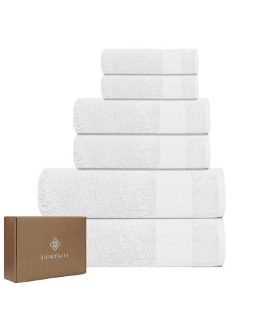 BIOWEAVES 100% Organic Cotton 700 GSM Plush 6-Piece Towel Set GOTS Certified  2 Bath Towels  2 Hand Towels & 2 Washcloths - White 6 Pc Towel Set White