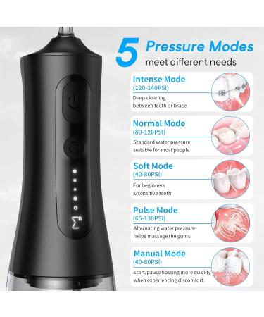 ENPULY Cordless Water Dental Flosser Portable 300ml Teeth Cleaner with 5 Modes & Jet Tips | IPX7 Waterproof Rechargeable Black Flosser for Effective Oral Care - Buy Online on GoSupps.com