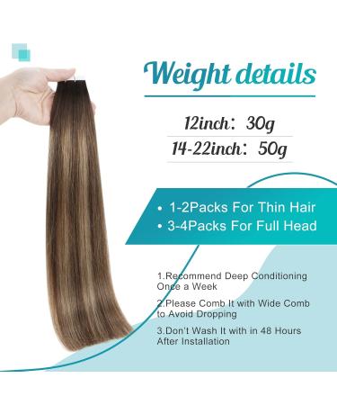 FSHINE Brown Balayage Tape-In Hair Extensions 35cm - Real Hair Ombre #2/3/27 50g - Seamless Brown to Blonde Extensions - Buy Online on GoSupps.com