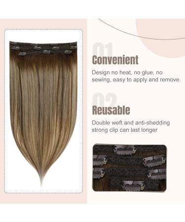 Fshine Clip-In Hair Extensions - Real Human Hair 30cm 3PCs Dark Brown Balayage Caramel Blonde Highlights - 50g #4/27/4 - Luxurious Brown Hair Extensions - Buy Online on GoSupps.com