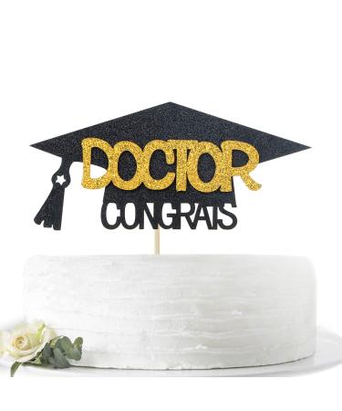 Black Glitter Congrats Doctor Cake Toppers - Future Doctor Cake Decor - 2023 Medical Doctor Graduation Party Decorations Supplies