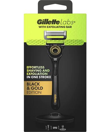 Gillette Labs Men's Razor + 1 Blade Refill + Exfoliating Bar | Premium Magnetic Stand | Black & Gold Edition - Buy Online on GoSupps.com
