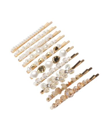 10 Pack Pearls Hair clips for Women Girls Cute Crystal Hair Slides Beaded Hairpins Stone Hair Grips Handmade Metal Gold Hair Barrettes Hair Accessories Color B