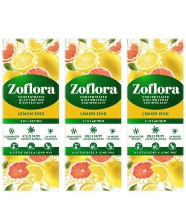 Zoflora 500ml 3 Pack Concentrated Disinfectant All Purpose Cleaner Surface Cleaner Kills 99.9% of Bacteria and Viruses (Lemon Zing)