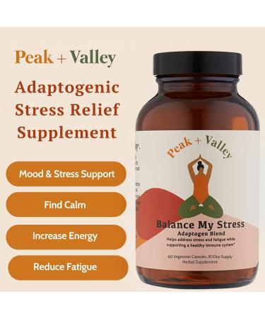 Peak + Valley Stress Relief Supplement for Mood Support Balance My Stress Capsules - Contains Adaptogens Ashwagandha Eleuthero Root Reishi Mushroom Supplement - Natural Mood Stabilizer - 60 Ct 60 Count (Pack of 1) - Buy Online on GoSupps.com