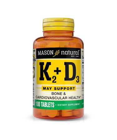 MASON NATURAL Vitamin K2 100 mcg Plus Vitamin D3 - Supports Bone Cardiovascular & Muscle Health 100 Tablets 100.0