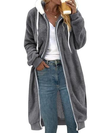 Shop Hanxiulin Women's Cuddly Fleece Jacket - Warm Breathable & Cozy Long Coat in Dark Gray | International Shipping Available - Buy Online on GoSupps.com