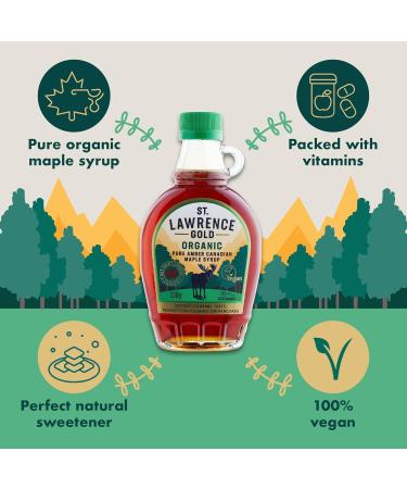 St Lawrence Gold Organic Maple Syrup 250ml - Grade A Pure Canadian Amber Maple Syrup - Buttery Caramel Taste - Gluten Free Vegan - 1 Pack - Buy Online on GoSupps.com