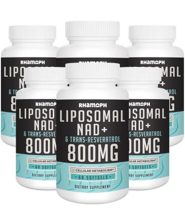 Rhamoph Liposomal NAD+ 800 mg with Trans-Resveratrol 300 mg Max Absorption Actual NAD+ Boosting Supplement for Healthy Aging Cellular Energy DNA Repair Longevity - 360 Softgels 60 Count (Pack of 6)
