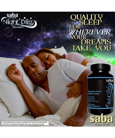Saba Night Bliss Natural Sleep Aid | Non-Habit Forming | Sleep Supplement for Longer Sleep & Stress Relief w/Magnesium, Melatonin, GABA, Chamomile, & Valerian (60 Vegan Capsules, 30 Day Supply) - Buy Online on GoSupps.com