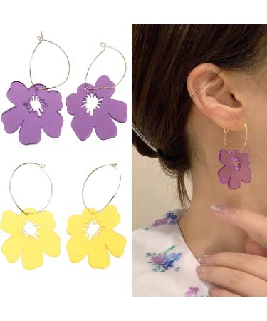 Feylie Flower Charm Earrings | Bohemian Y2K Drop Earrings for Women & Girls | Perfect Summer Festival & Beach Accessory | Unique Party Gift in Violet - Buy Online on GoSupps.com