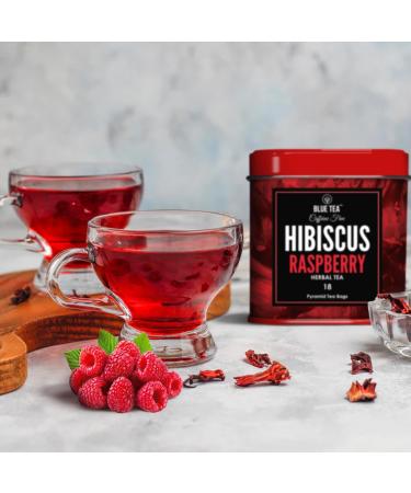 BLUE TEA - Hibiscus Raspberry Herbal Tea - 18 Tea Bags || CAFFEINE FREE || Christmas Tea Gifts | Vegan - Gluten Free - Non-GMO | Eco-Conscious Tin Packaging - Buy Online on GoSupps.com