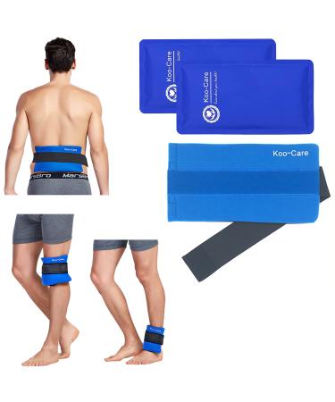 Koo-Care 2 Gel Ice Pack for Injuries Reusable Hot Cold Pack Wrap with Elastic Strap - 11 x 5.9 - Flexible Cold Compress for Head Shoulder Arm Elbow Wrist Back Knee Ankle - Pain Relief for Migraine KC-GP-05U