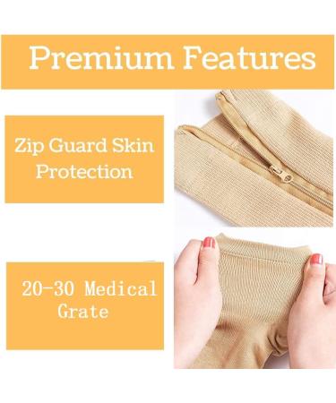 Buy EWRGGR 20-30 mmHg Zipper Compression Socks | 2 Pairs Toe-Free Knee-Length Stockings for Women | Wide Calf | Black & Beige - Small/Medium - Buy Online on GoSupps.com